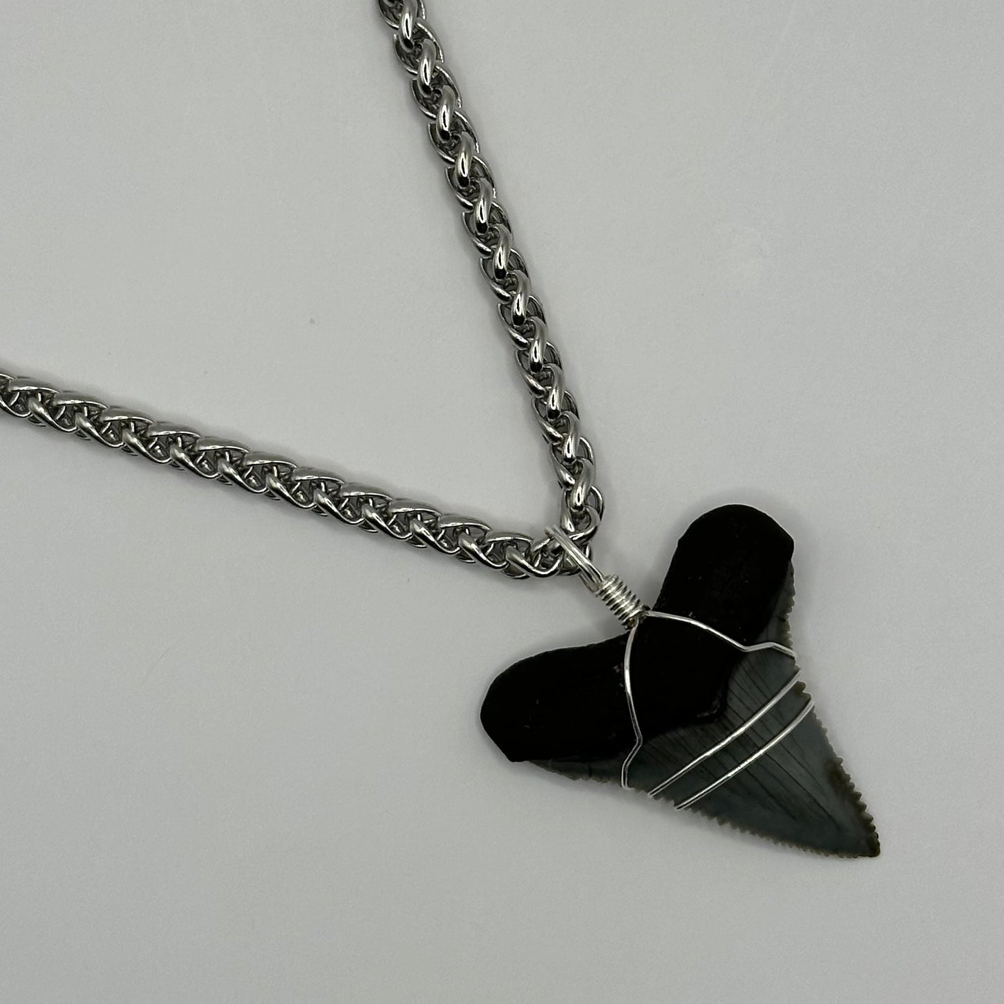 Shark Tooth on Silver Chain-mail Necklace