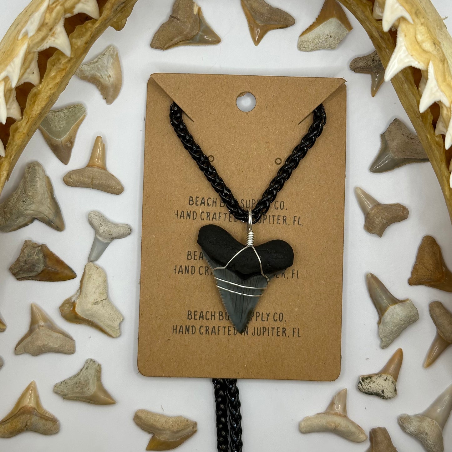 Shark Tooth on Black Chain-mail Necklace