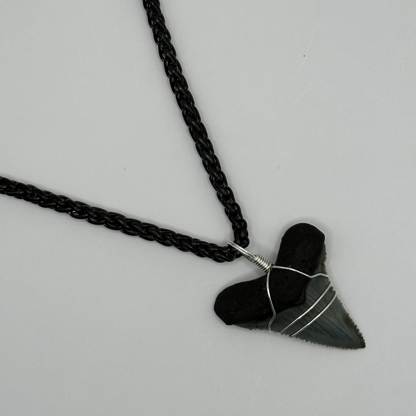 Shark Tooth on Black Chain-mail Necklace