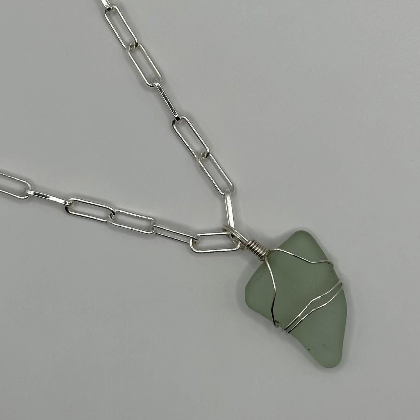 Clear Seaglass on Silver Oval Link Chain Necklace