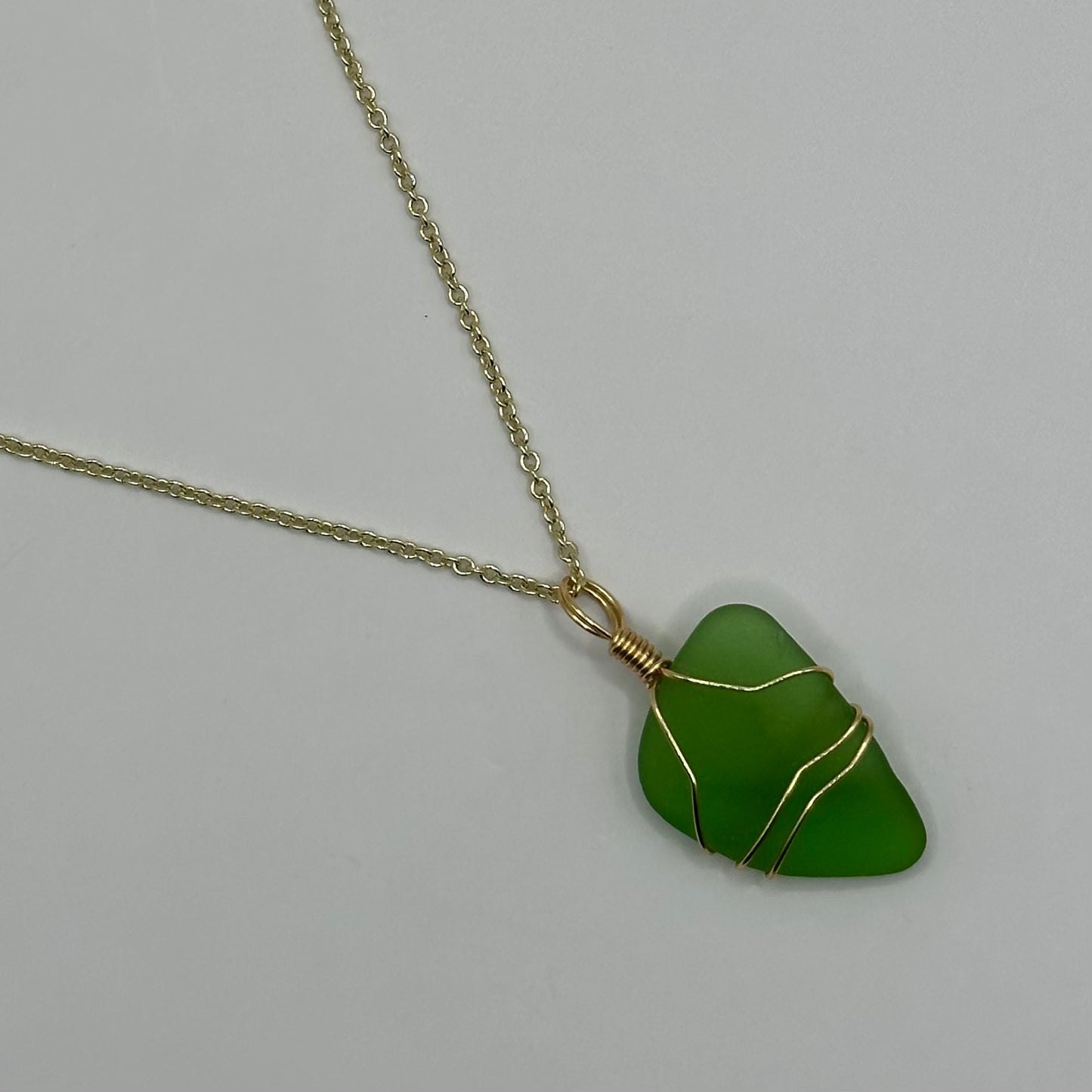 Green Seaglass on Gold Circle Link Chain Necklace