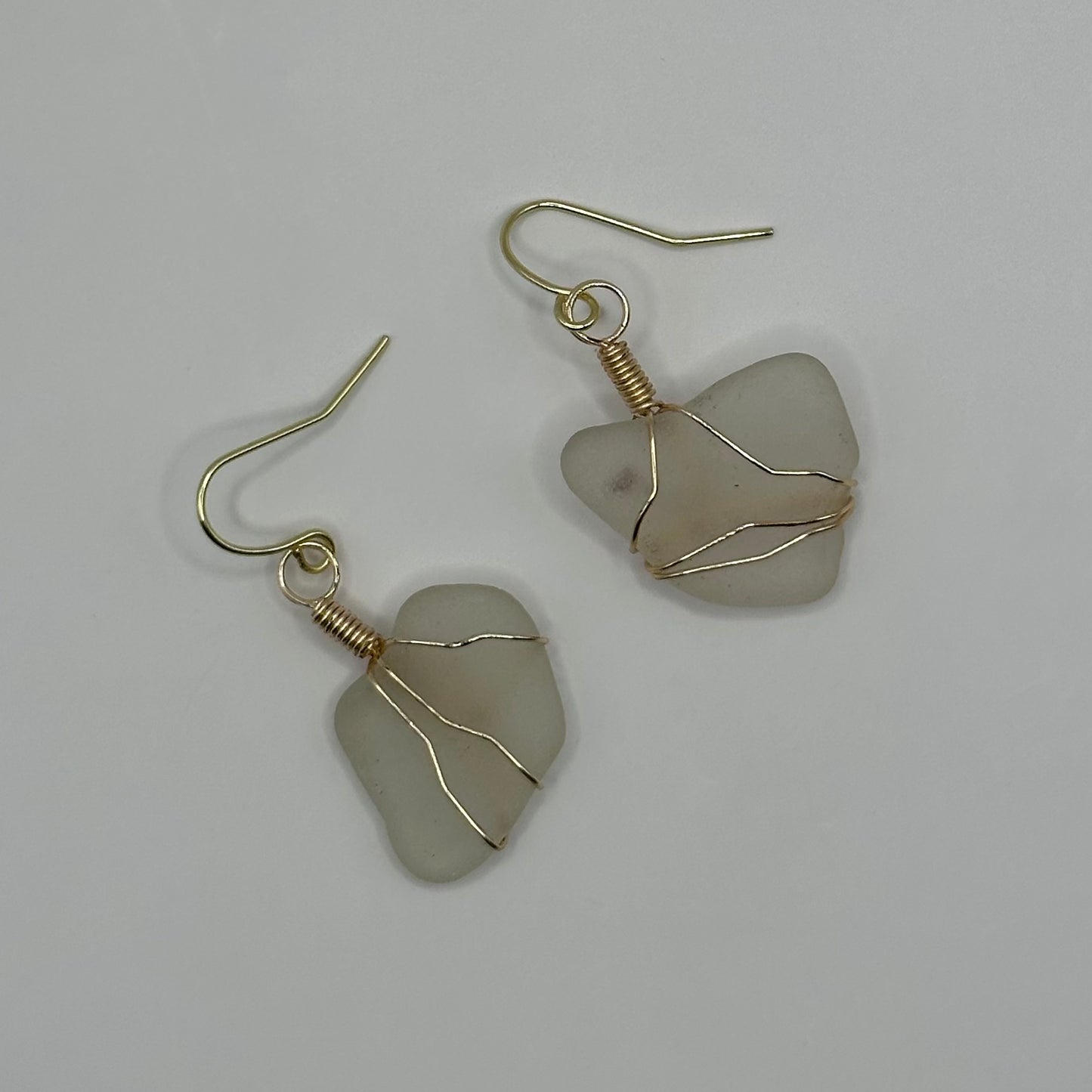 Seaglass Dangling Earrings wrapped in gold