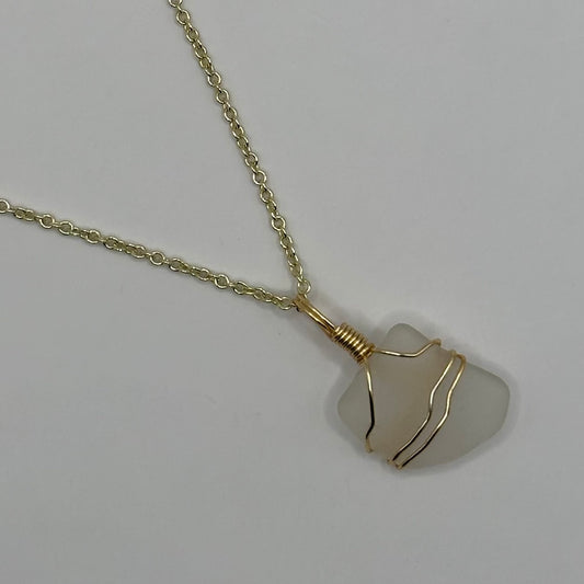 Clear Seaglass on Gold Circle Link Chain Necklace