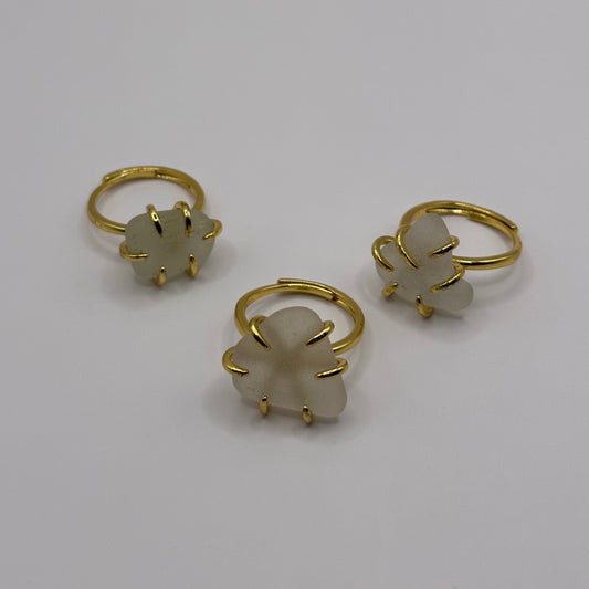 Adjustable 18K Gold Plated Clear Seaglass Rings