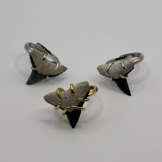 Adjustable Sterling Silver and 18K Gold Plated Shark Tooth Rings