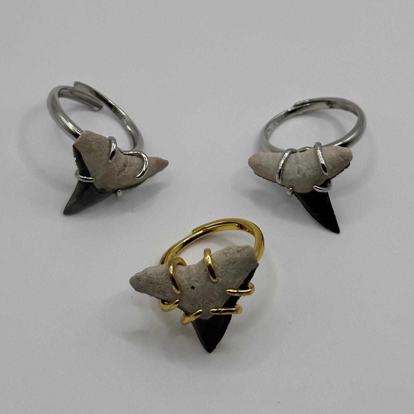 Adjustable Sterling Silver and 18K Gold Plated Shark Tooth Rings