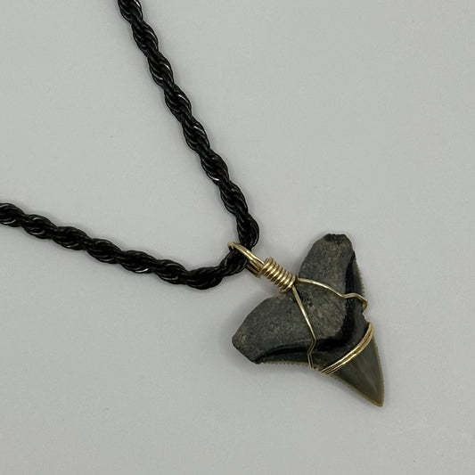 Shark Tooth on Black Twist Rope Chain Necklace