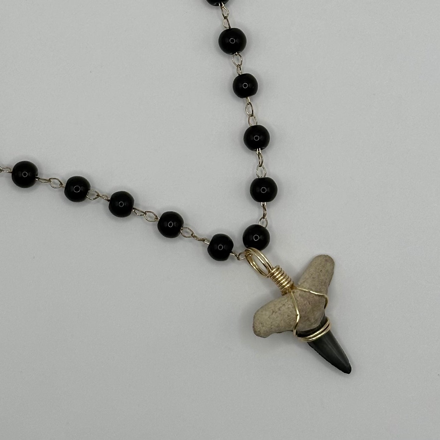 Shark Tooth on Black Fancy Beaded Necklace