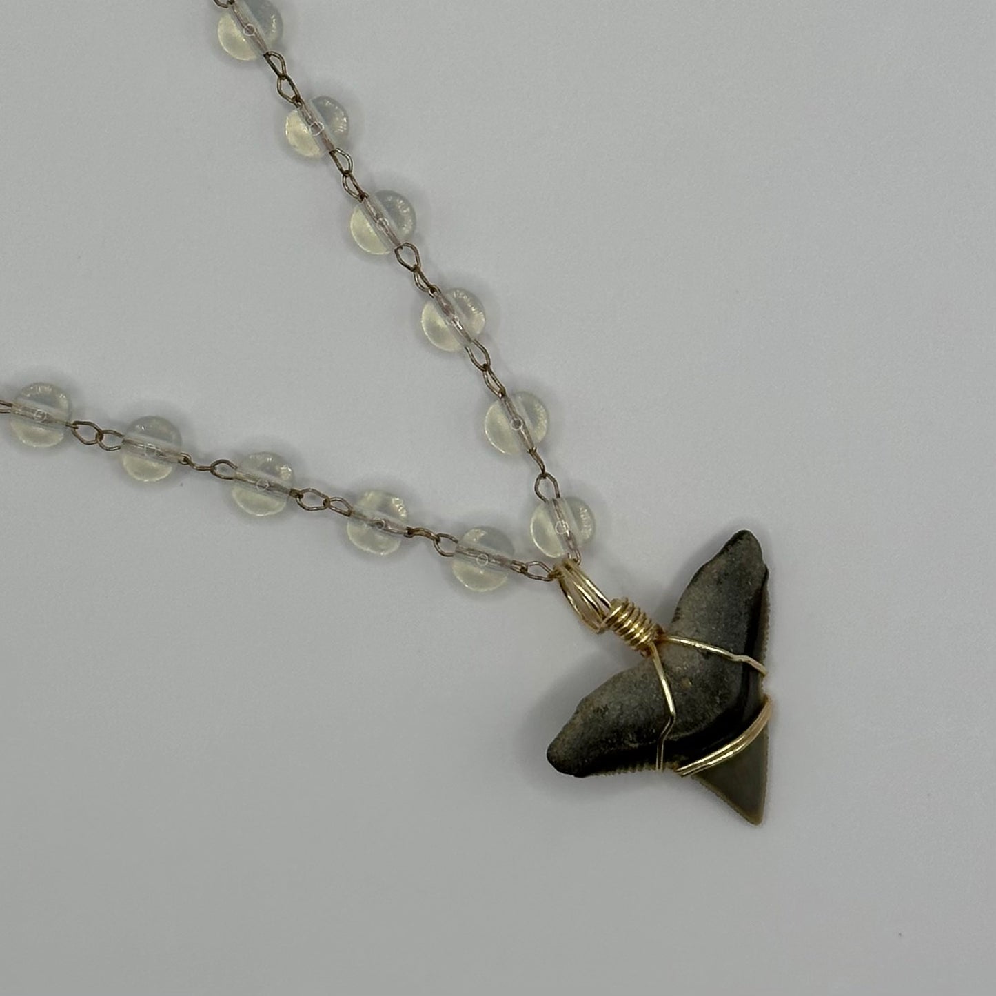 Shark Tooth on Clear Fancy Beaded Necklace