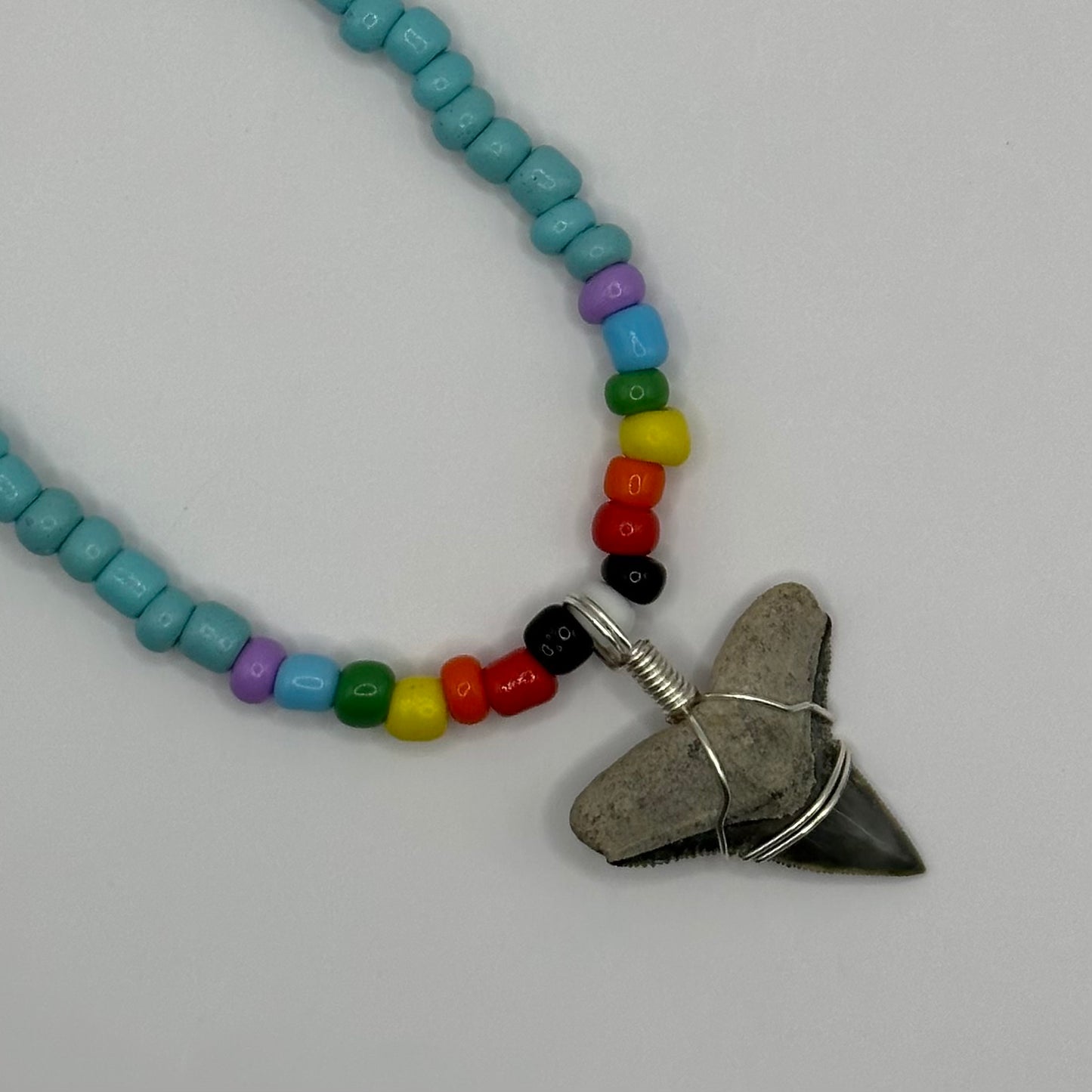 Shark Tooth on Turquoise Colorful Beaded Necklace