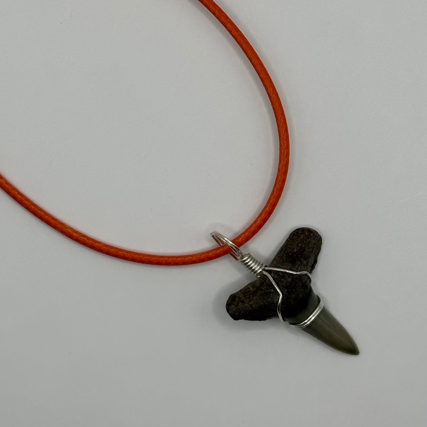 Shark Tooth on Orange Leather Necklace