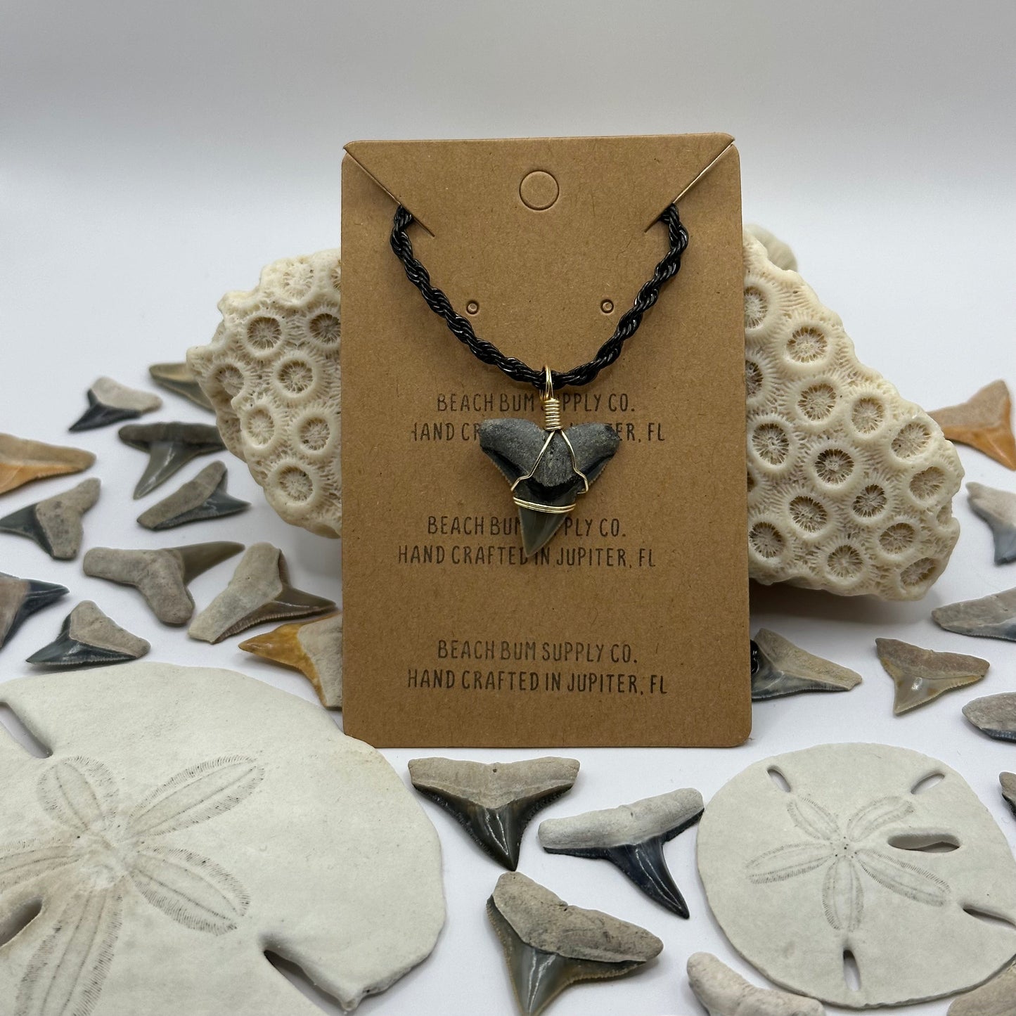 Shark Tooth on Black Twist Rope Chain Necklace