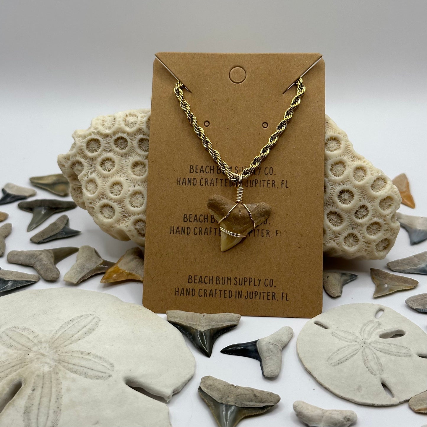 Shark Tooth on Gold Twist Rope Chain Necklace