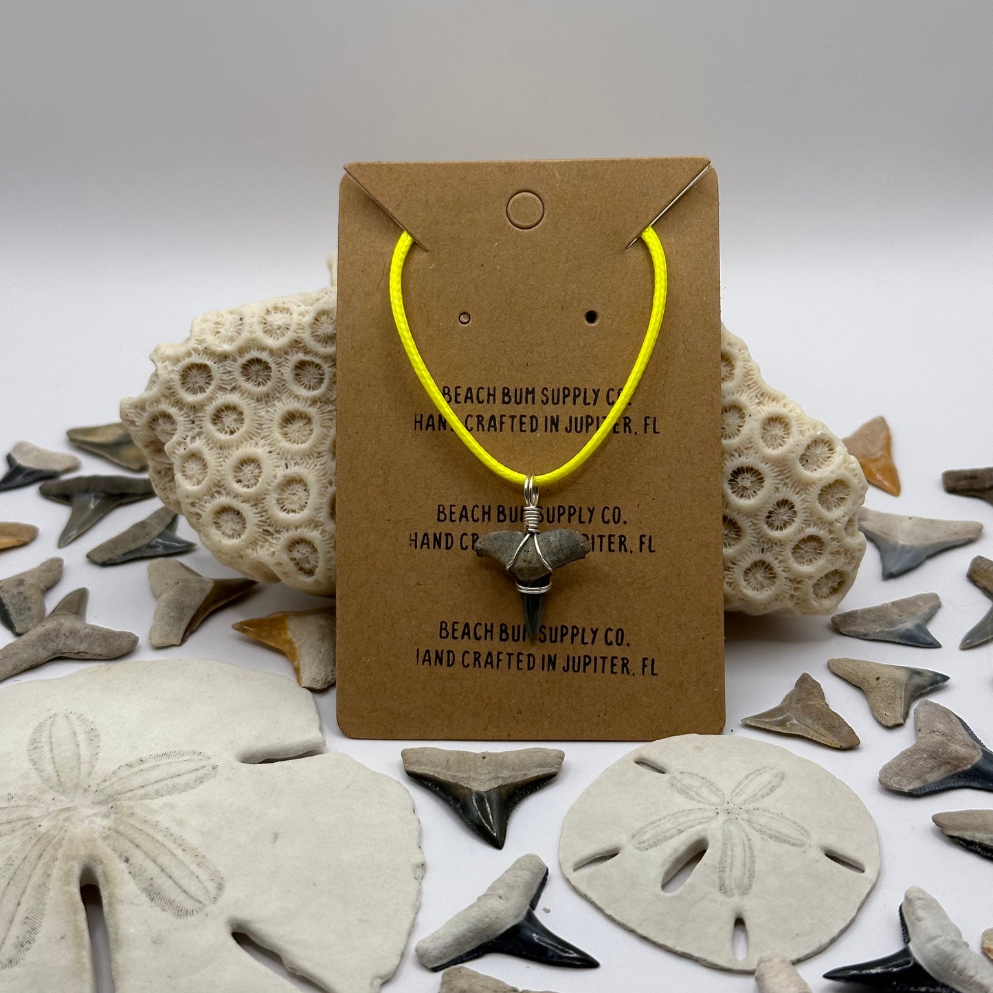 Shark Tooth on Yellow Leather Necklace