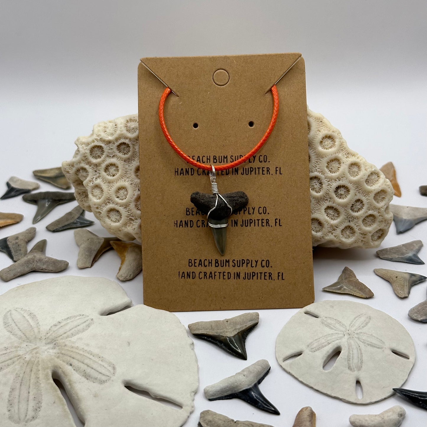 Shark Tooth on Orange Leather Necklace